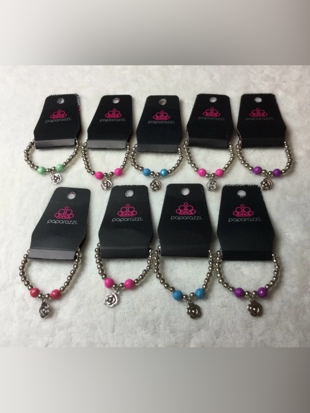 Paparazzi Girls Silver-Tone Bead Bracelet with Colored Accents and Rose Charms